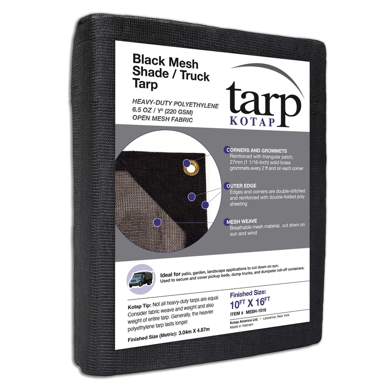 Kotap 10-ft x 16-ft Heavy-Duty 6.5 Oz Black Mesh Shade/Truck Tarp, Item: MESH-1016