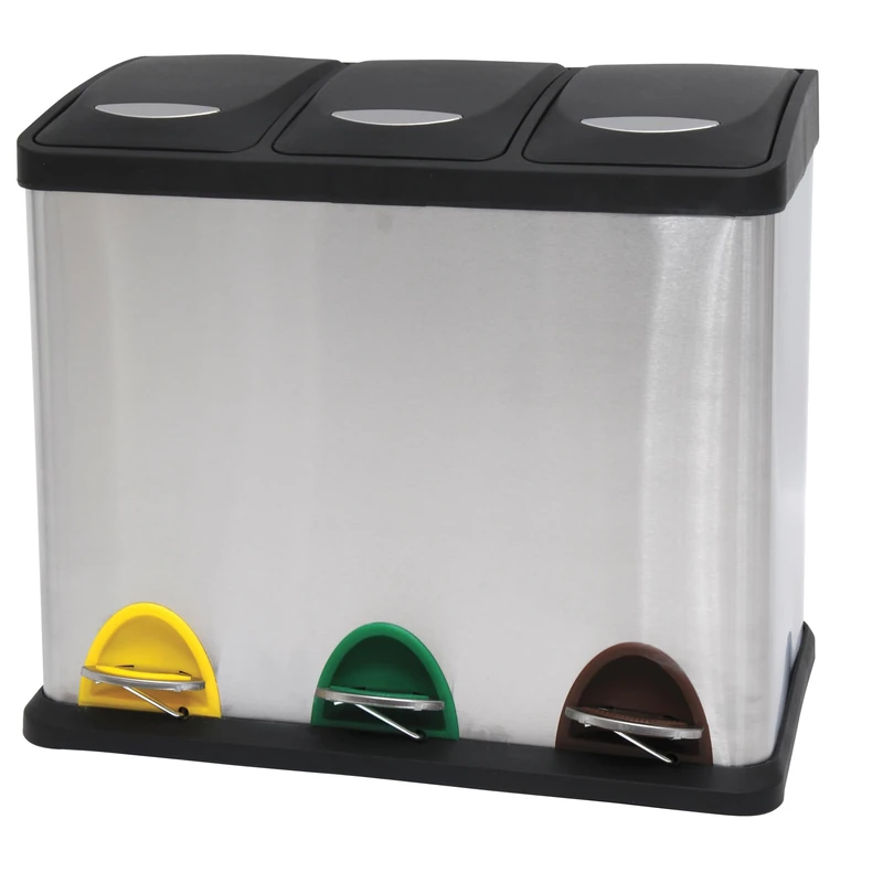 MSV Pedal Bin with 3 Buckets, Black/Silver