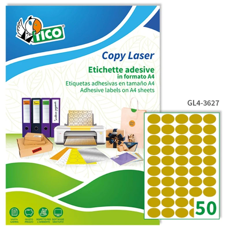 Tico GL4-3627 Oval Gold Glossy Labels, 36 x 27, Pack of 100