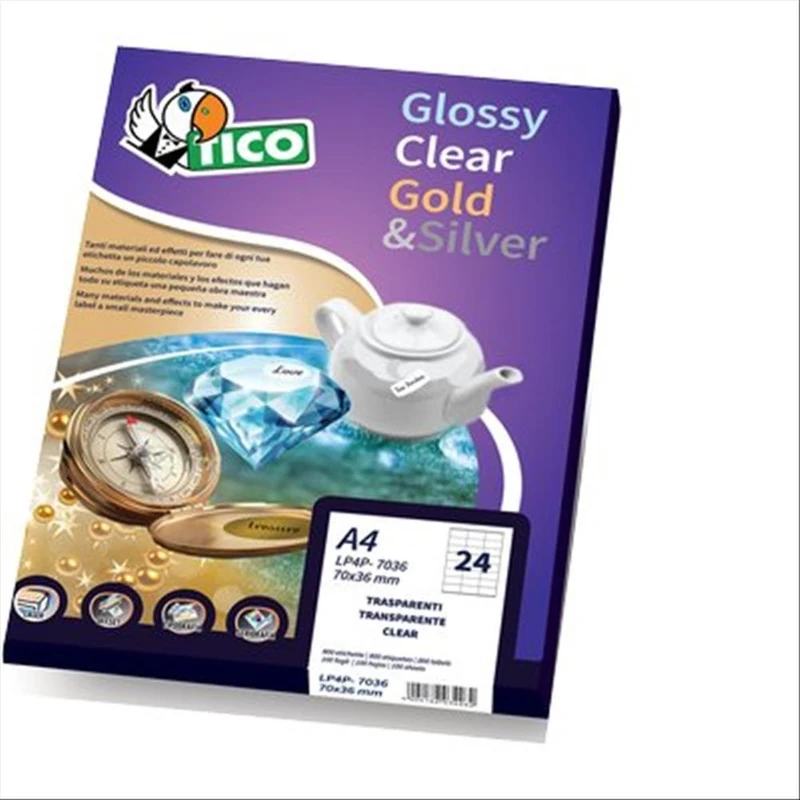 Tico PC4-36 Labels, 36 x 22, Pack of 100, Glossy Transparent