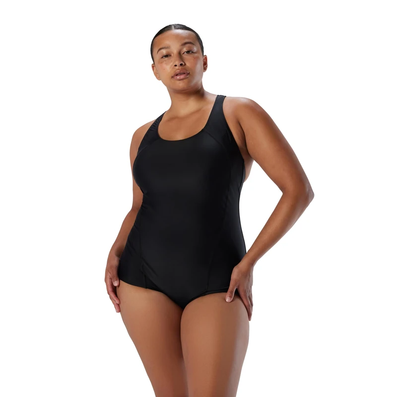Speedo Women's Conservative Ultraback One Piece W/ Princess Seam Swimsuit, Speedo Black, 12 UK