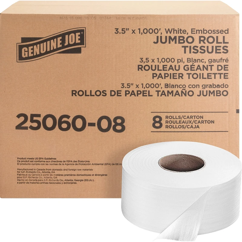 Genuine Joe GJO2506008 2-Ply Embossed Jumbo Roll Bathroom Tissue, White (Case of 8)