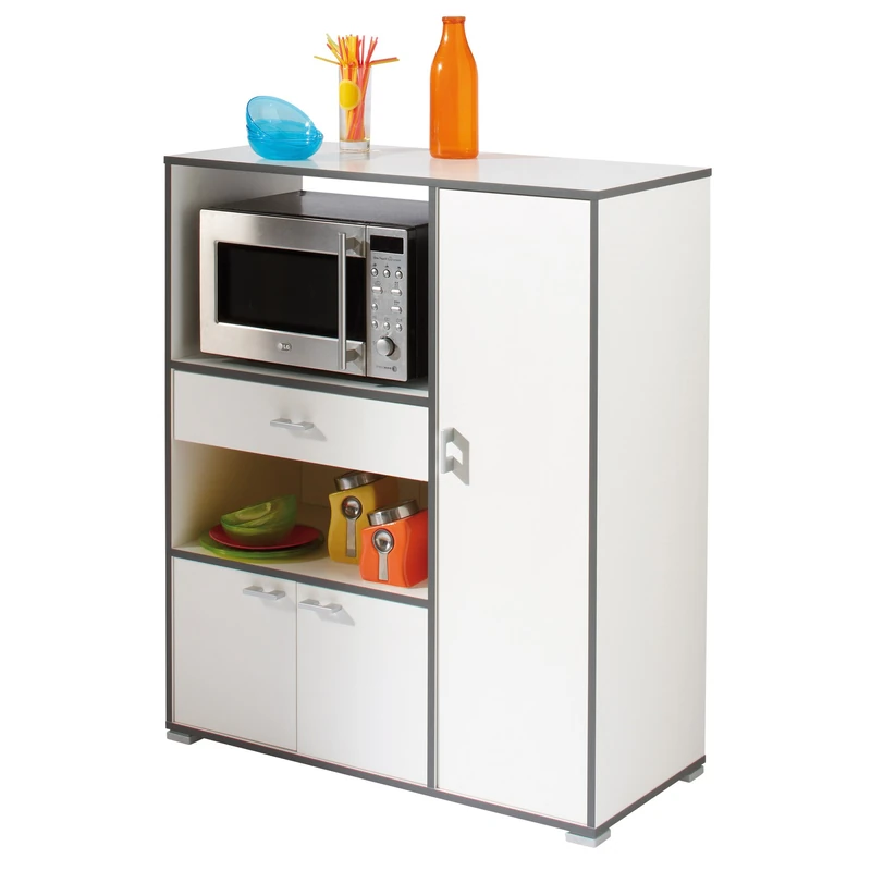 Demeyere 3-Door 1-Drawer Microwave CART 'Buzz', Wood, White, 90x40x111.8 cm - Image 1