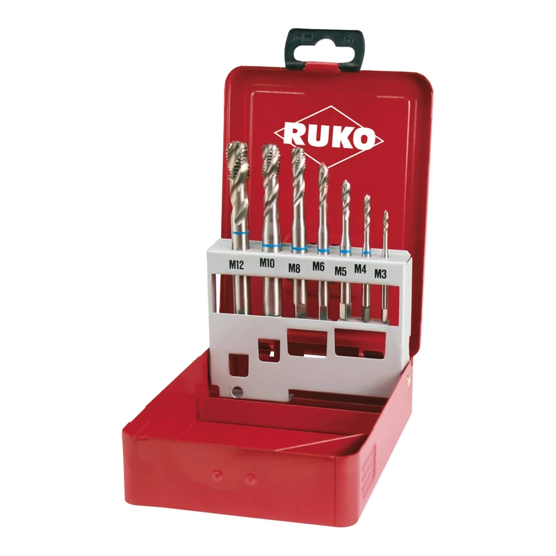 Ruko HSS Machine Tap Set in Steel Case, Bright Finish, 7 Pieces, R245058