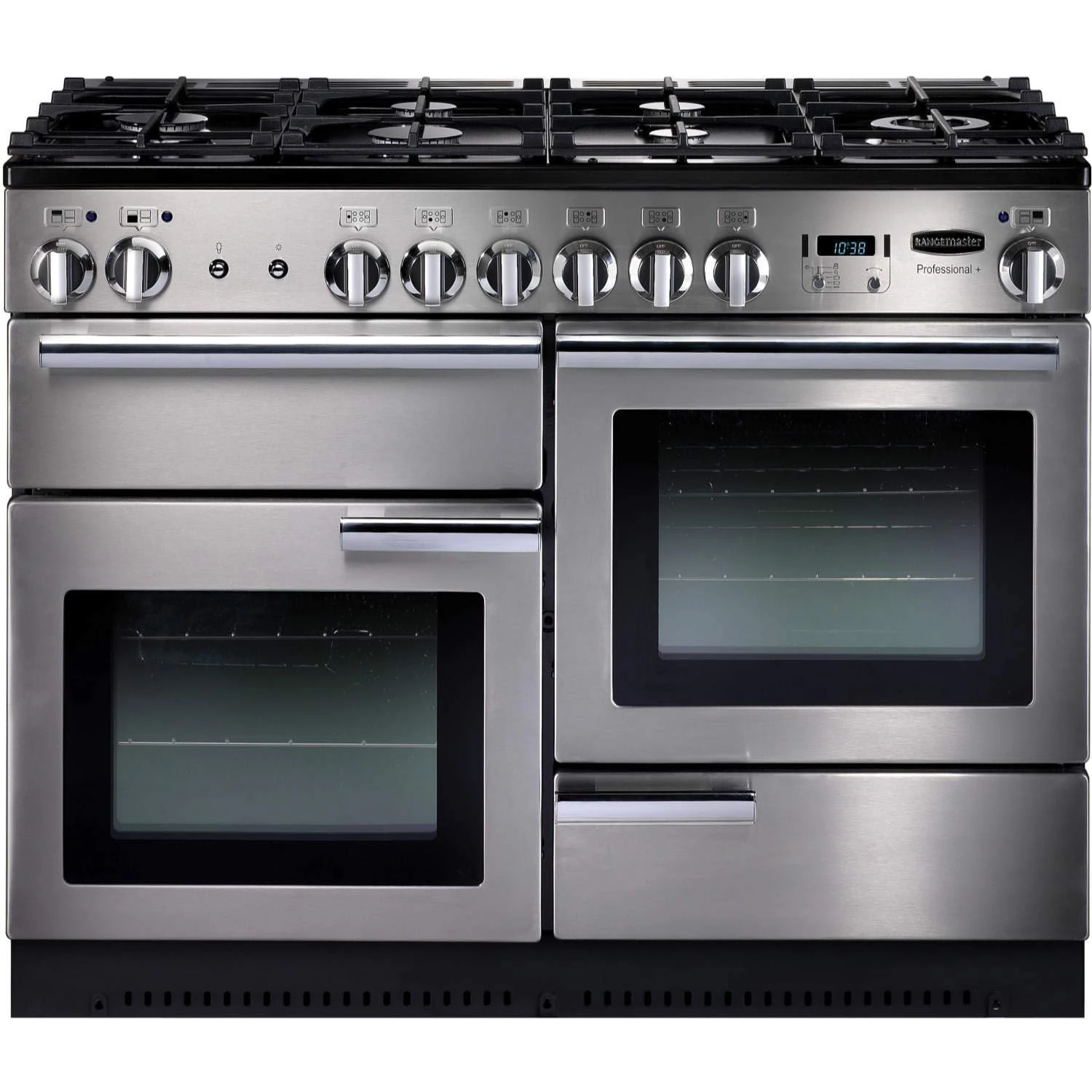 Rangemaster PROP110DFFSS/C Freestanding Range Cooker, Two Fan Ovens, AA Rated, 6 Burner Gas Hob, Stainless Steel