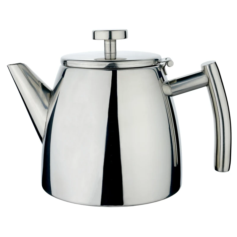Café Stal Belmont Double Wall Tea Pot 6 Cups / 600ml / 21oz - Insulated 18/10 Stainless Steel Mirror Finish Tea Pot with Cool Touch Handles & Hinged Lid