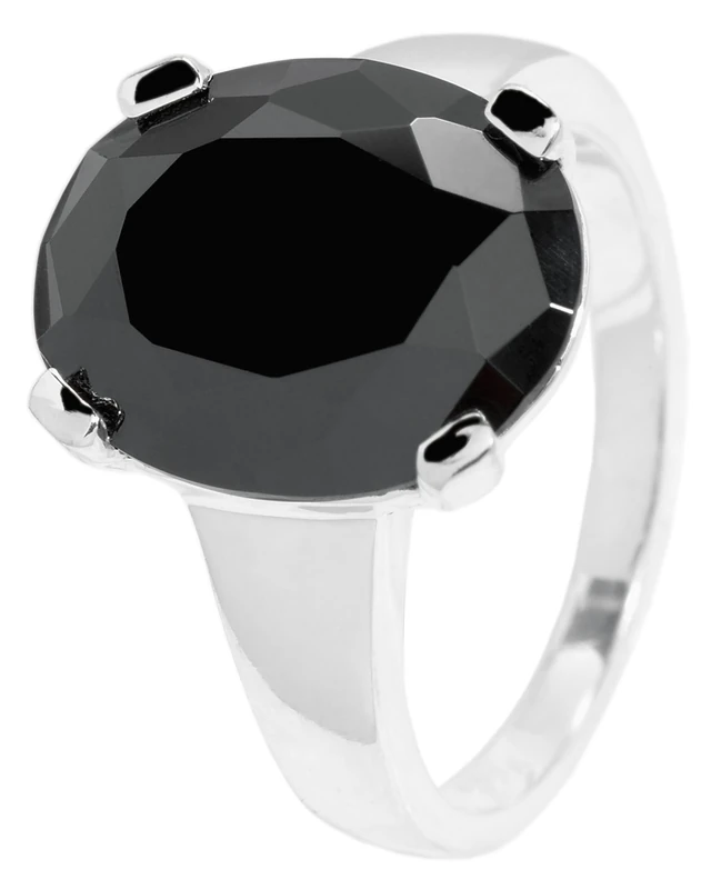 Carlo Monti JCM105-111 Women's Ring Rhodium-Plated 925 Sterling Silver with Black Zirconia Oval in Prong Setting, 17mm, Silver, Cubic Zirconia,