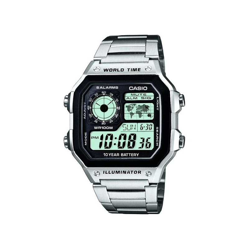 Casio AE-1200WHD-1AVEF Men's Quartz Watch - Silver Metal Strap - Image 1