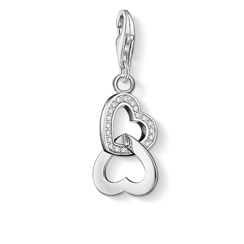 Thomas Sabo Women Charm Pendant Hearts Zirconia Charm Club 925 Sterling Silver 0863-051-14