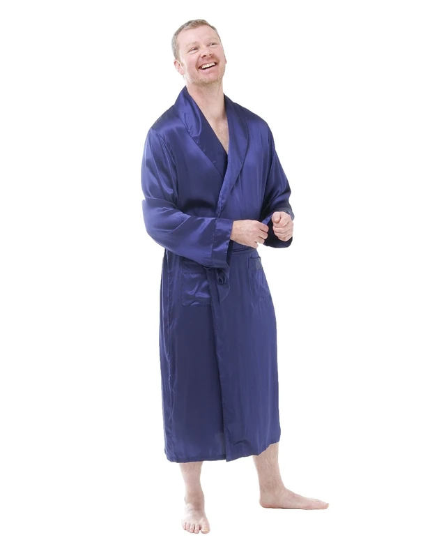 Long Silk Dressing Gown - Size: L - Colour: Blue - Image 1