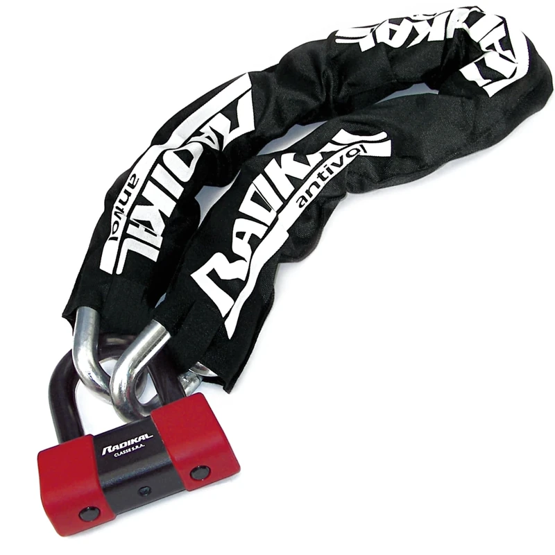 RADIKAL RK75100 Premium Heavy Duty Chain Lock + Mini U UR75, SRA Approved, High Security ø15mm/0.59in, Fully Tested +Visible, Multi-Function Anti-Theft for Brake Disc, Anchor, Parking 100cm/3,3ft Long