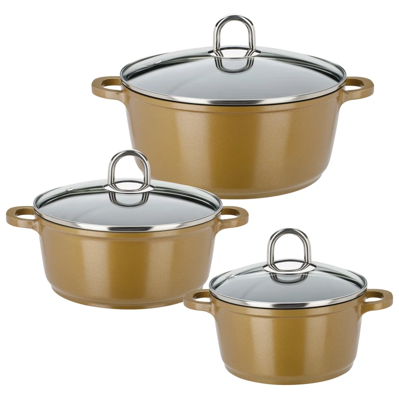 GSW Stahlwaren GmbH Cast Aluminium Cookware Set, Gold/Black/Clear, 3-Piece