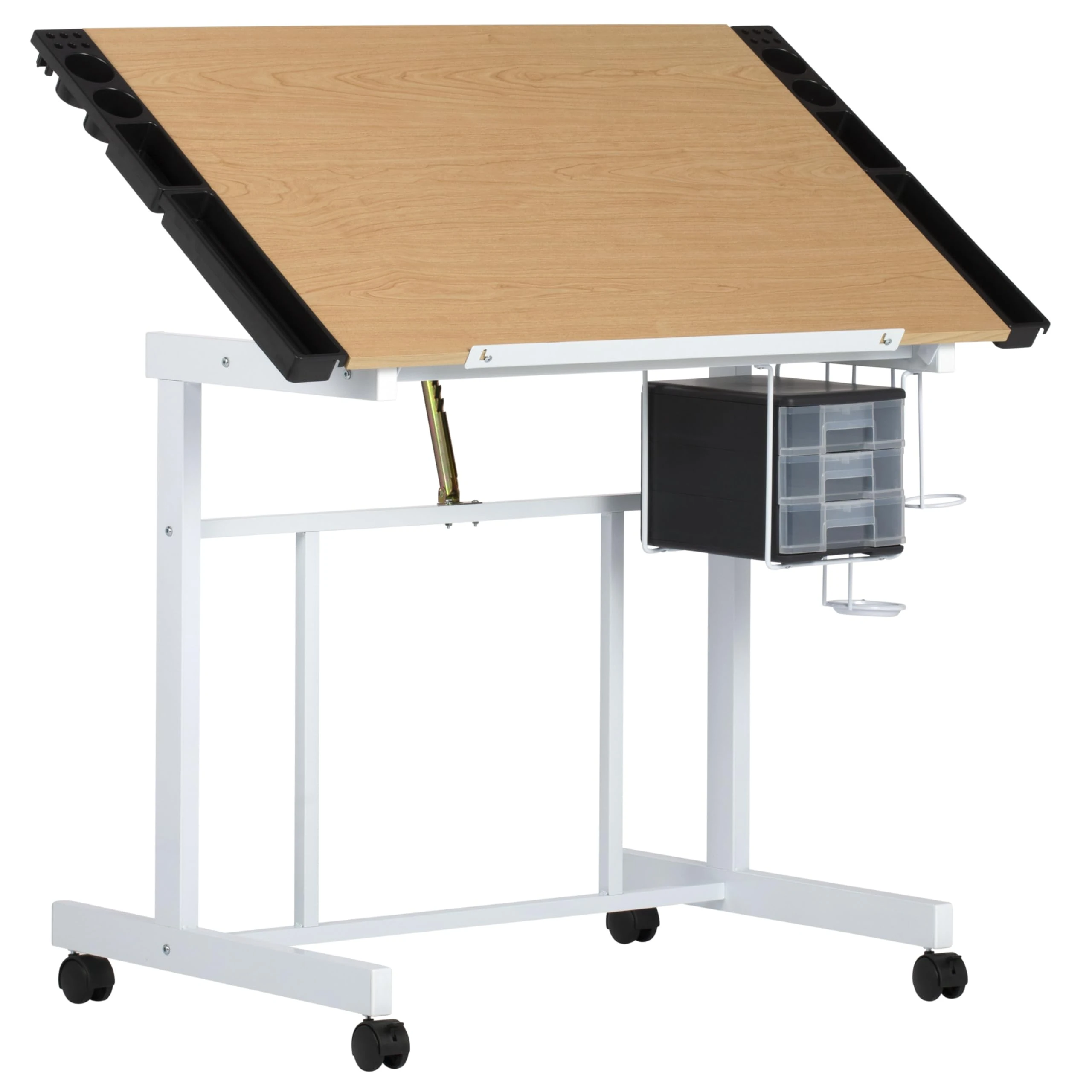 Studio Designs Deluxe Craft Station, Top Adjustable Drafting Table Craft Table Drawing Desk Hobby Table Writing Desk Studio Desk with Drawers, 36''W x 24''D, White/Maple