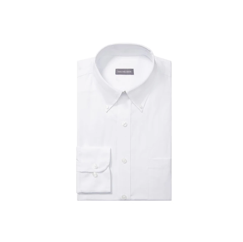 Van Heusen Men's Dress Shirt Regular Fit Pinpoint Solid, White, 15" Neck 32"-33" Sleeve