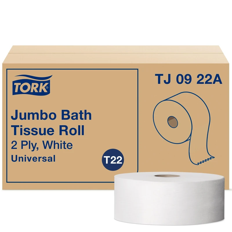 Tork Universal TJ0922A Jumbo Bath Tissue Roll, 2-Ply, 8.8" Dia, 3.55" Width x 1,000' Length, White (Case of 12 Rolls, 1,000 per Roll, 12,000 Feet)