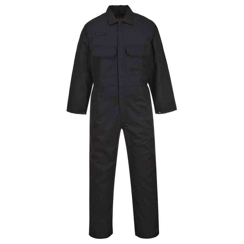 Portwest BIZ1 Mens Heat Flame Resistant Welding Overalls Bizweld FR Protective Boiler Suit Work Coveralls Durable Workwear Mechanics Warehouse Garages Tall Black, Large