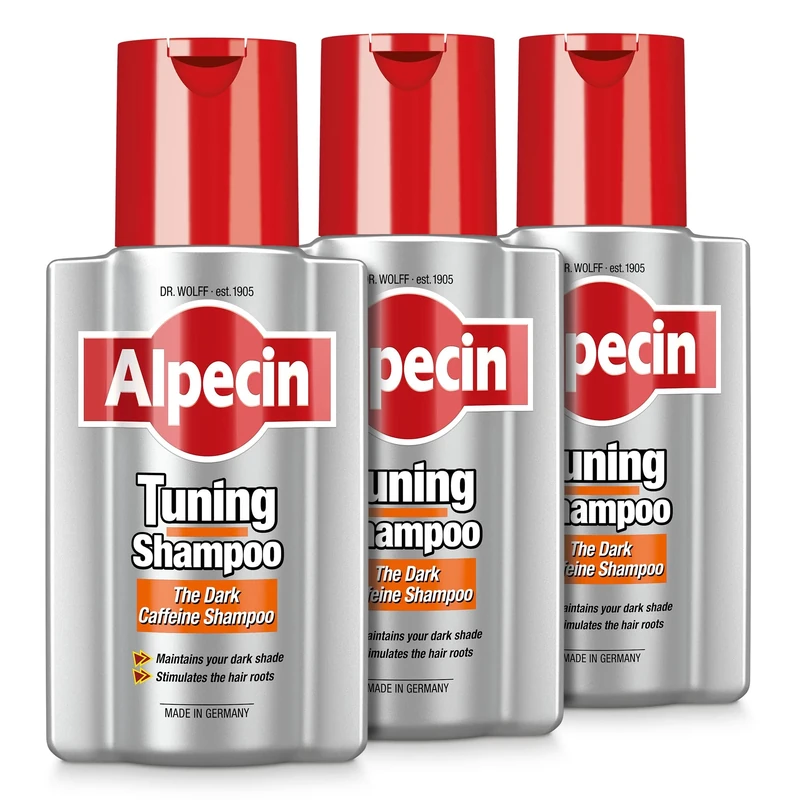 Alpecin Tuning Shampoo 3x 200ml | Preserves Natural Hair Colour and Supports Natural Hair Growth | Dark Caffeine Shampoo to Cover Early Grey Hairs | Hair Care for Men Made in Germany