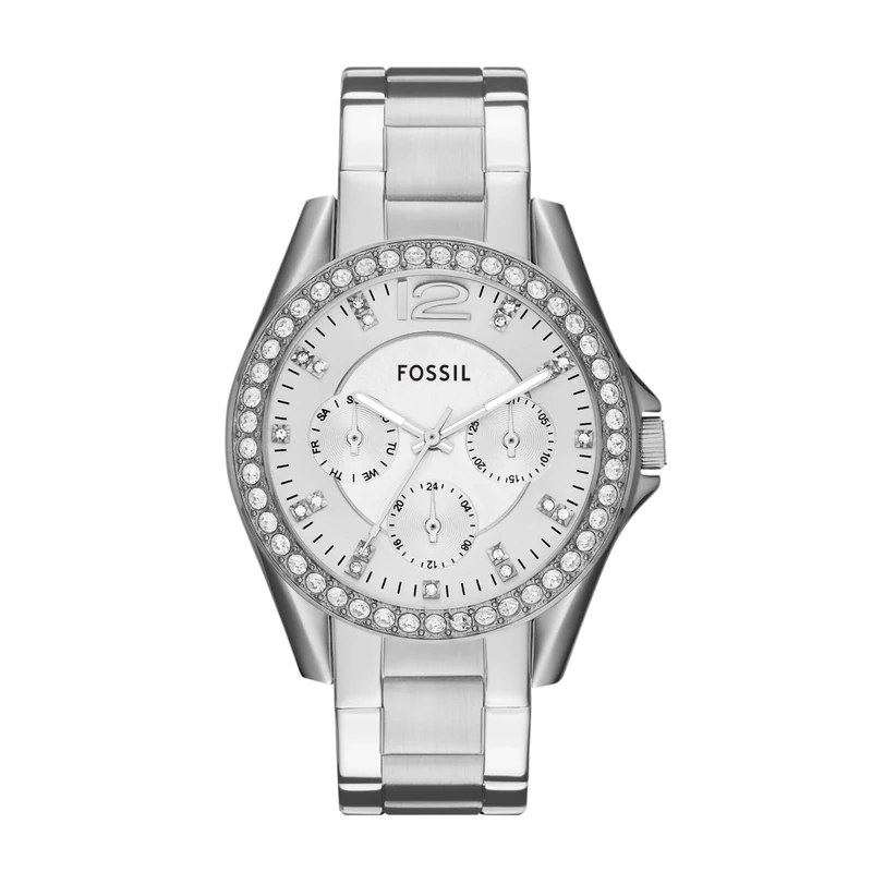 Fossil Watch for Women Riley, Quartz Multifunction Movement, 38 mm Silver Stainless Steel Case with a Stainless Steel Strap, ES3202
