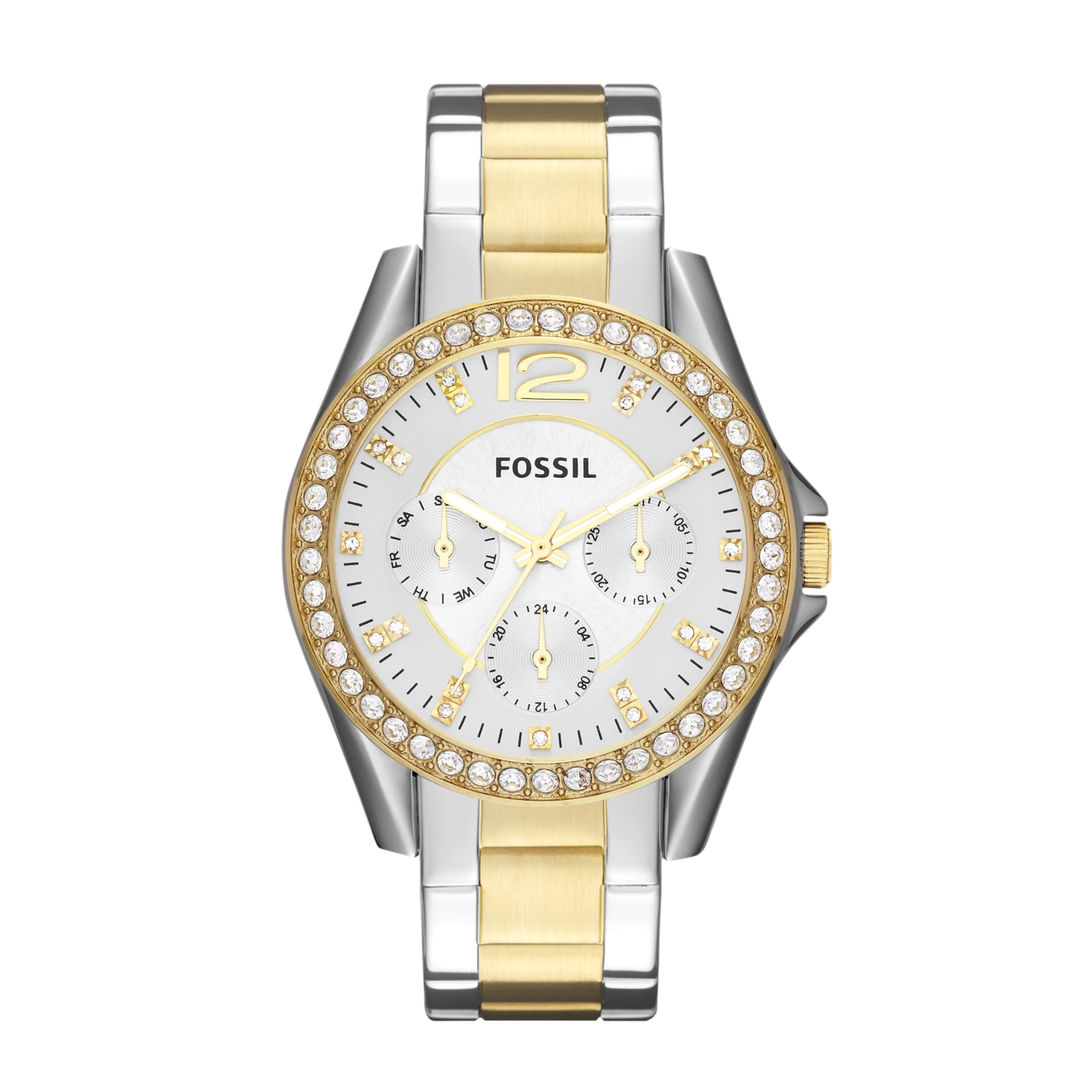 Fossil Watch for Women Riley, Quartz Multifunction Movement, 38 mm 2T Silver/Gold Stainless Steel Case with a Stainless Steel Strap, ES3204