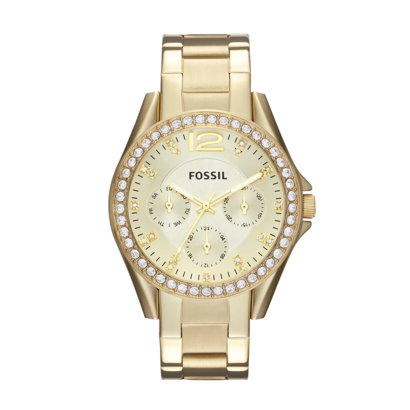 Fossil Watch for Women Riley, Quartz Multifunction Movement, 38 mm Gold Stainless Steel Case with a Stainless Steel Strap, ES3203