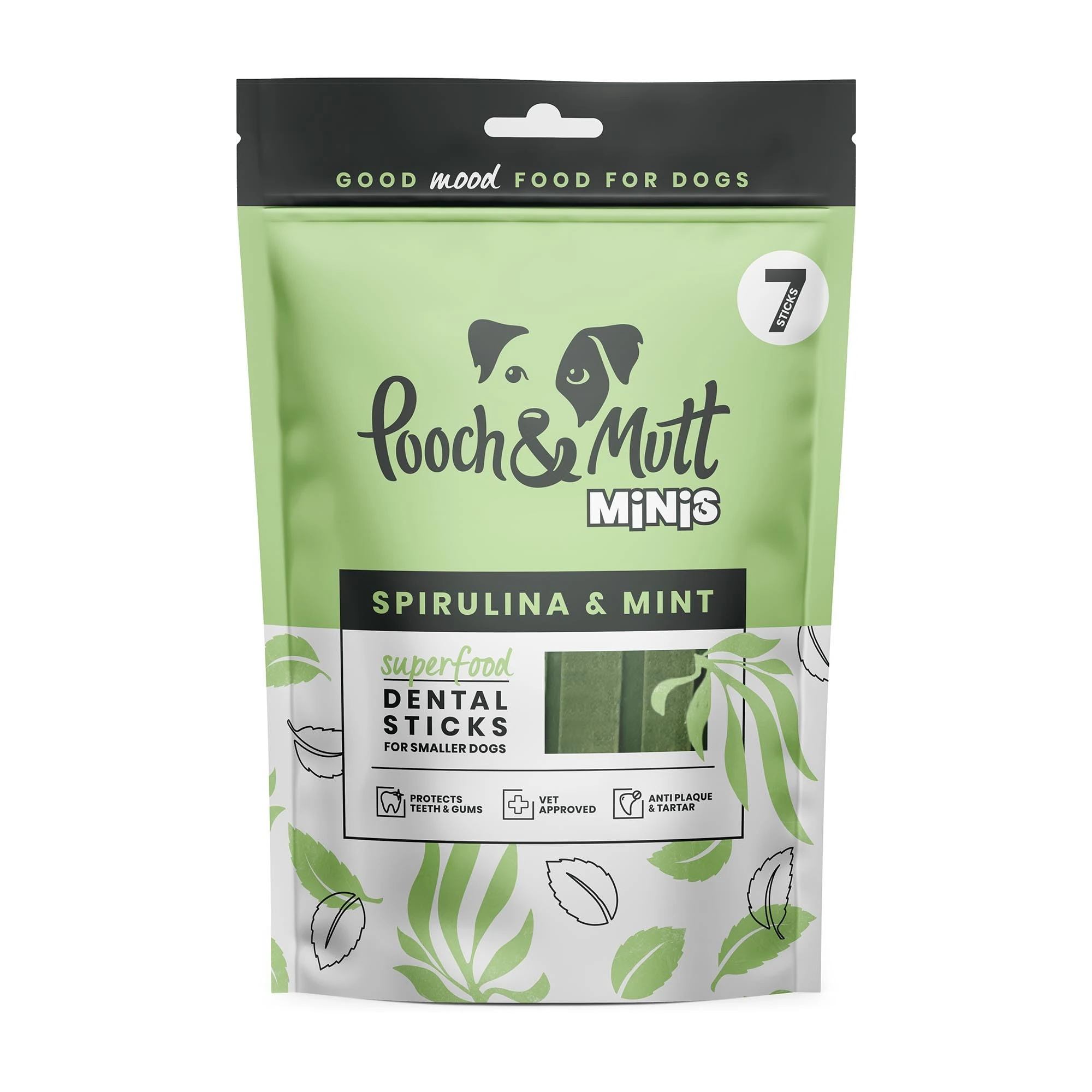 Pooch & Mutt - Superfood Dog Small Dental Sticks, Spirulina And Mint Flavour Dog Dental Chew, 1 pack of 7 sticks