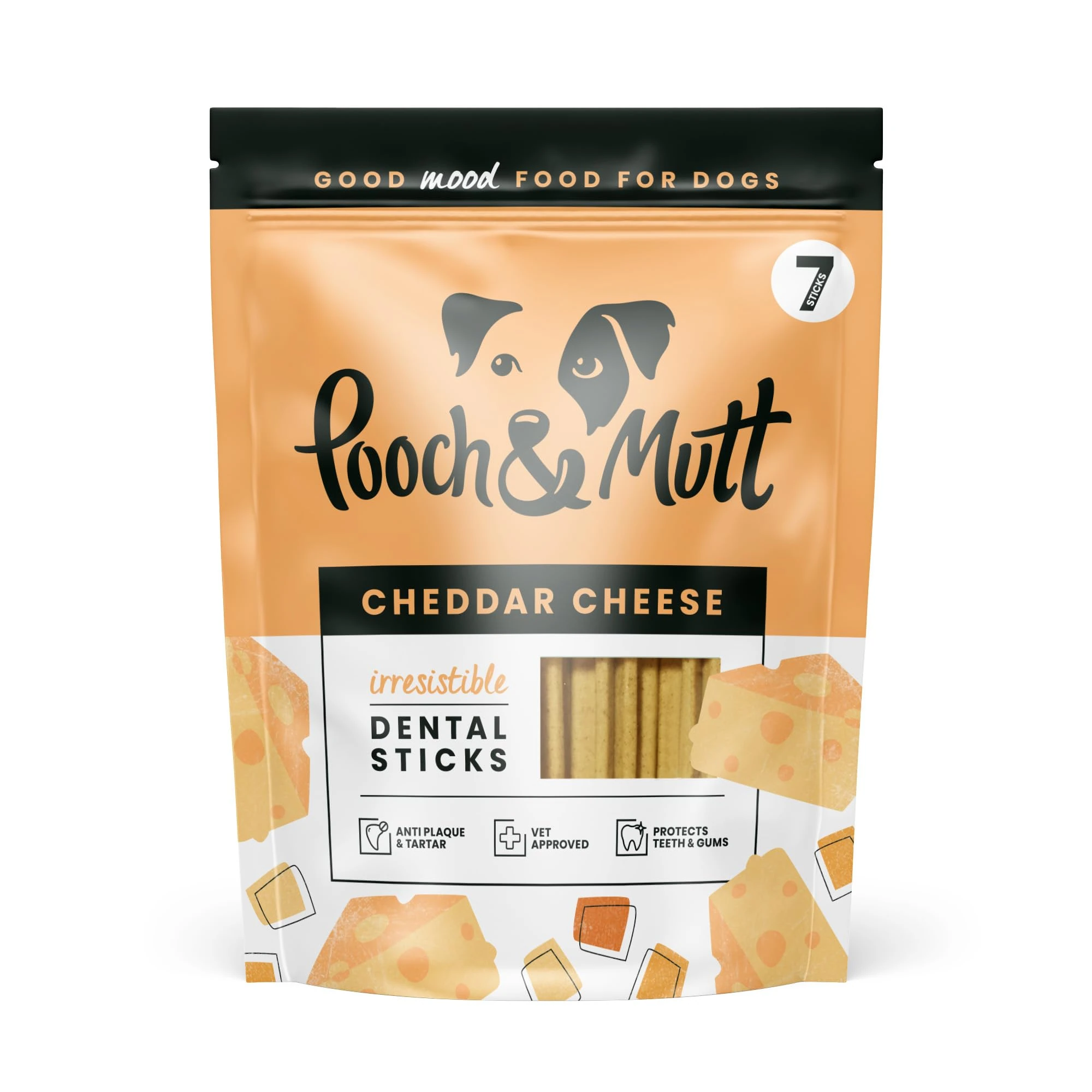 Pooch & Mutt - Training Dog Dental Sticks, Cheddar Cheese Flavour Dog Dental Chew, 1 pack of 7 sticks