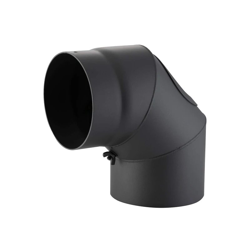 Kamino-Flam 90° Elbow Pipe Ø 150 mm, Steel Stove Pipe Elbow with Door, Elbow Chimney Pipe with Heat Resistant Senotherm Coating, Single Wall Flue Elbow with Door EN 1856-2 Standard, Cast Iron Grey
