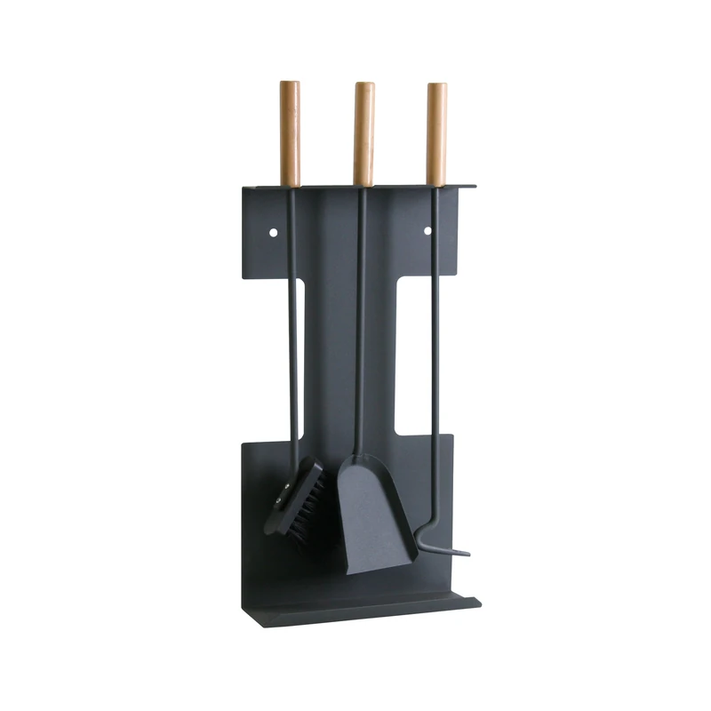 Kamino-Flam 337132 3 Piece Modern Wall Mounted Fire Companion Set, Black, 30.6x12.2x57 cm