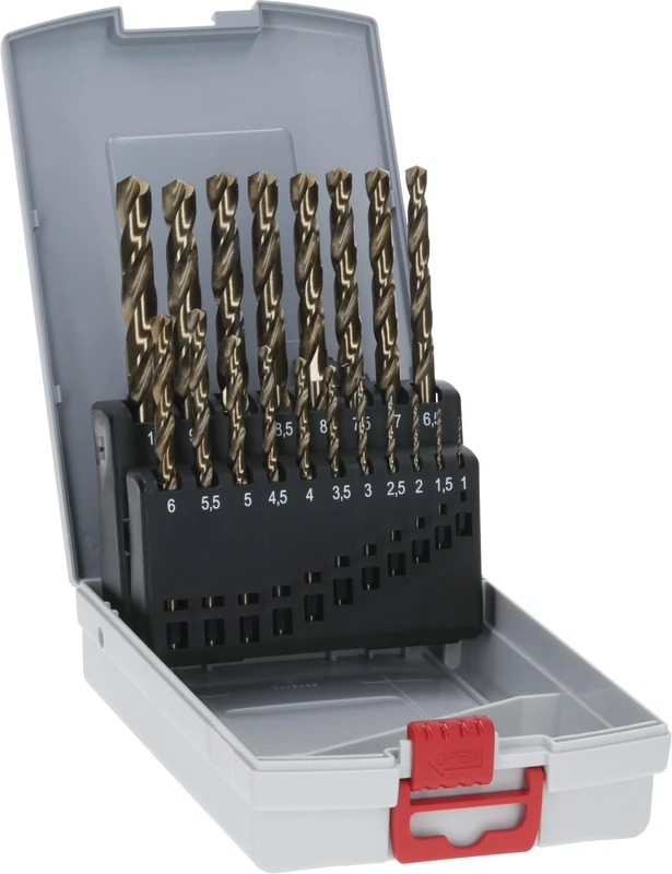 Bosch Professional 2608587014 19-Piece HSS-Cobalt ProBox Metal Drill Bit Set (for Stainless Steel, Accessories for Drill Drivers), Gold, 1mm-10mm
