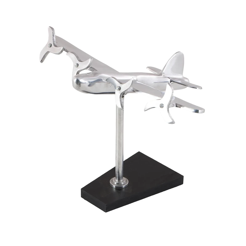 Deco 79 Benzara 26927 Whimsical Touch Aluminium Aeroplane Decor with Resplendent Shine, Silver & Black, 16" D x 12" W x 11" H