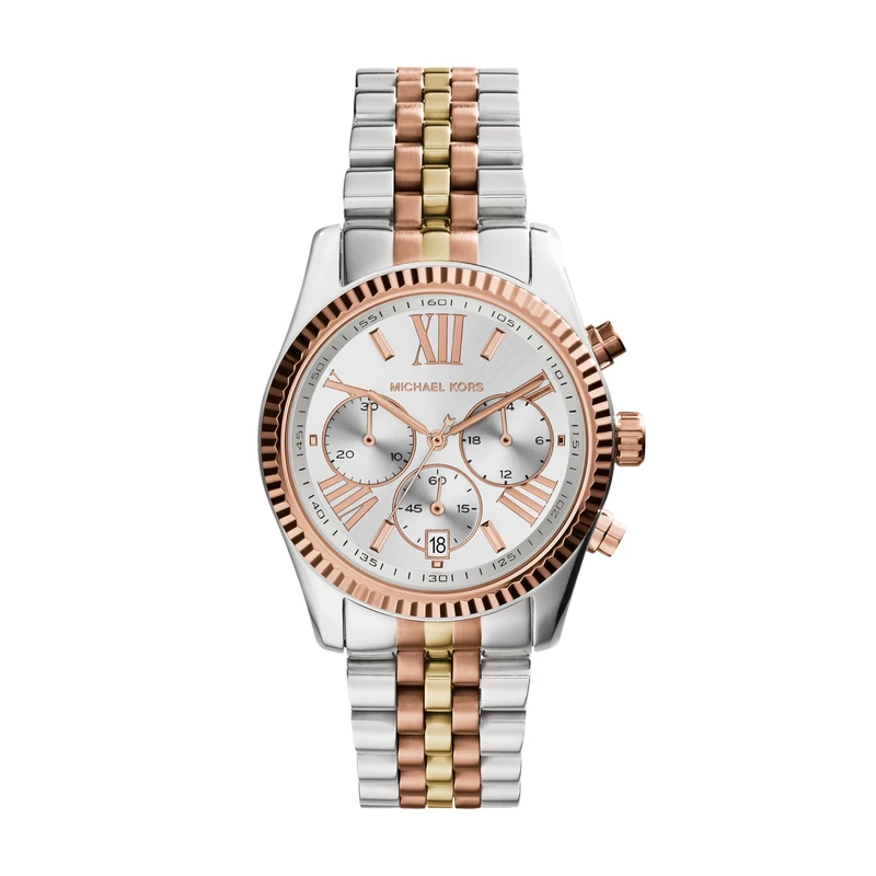 Michael Kors Lexington Chronograph Quartz Watch with Silver and Gold Tones Stainless Steel Strap for Women MK5735