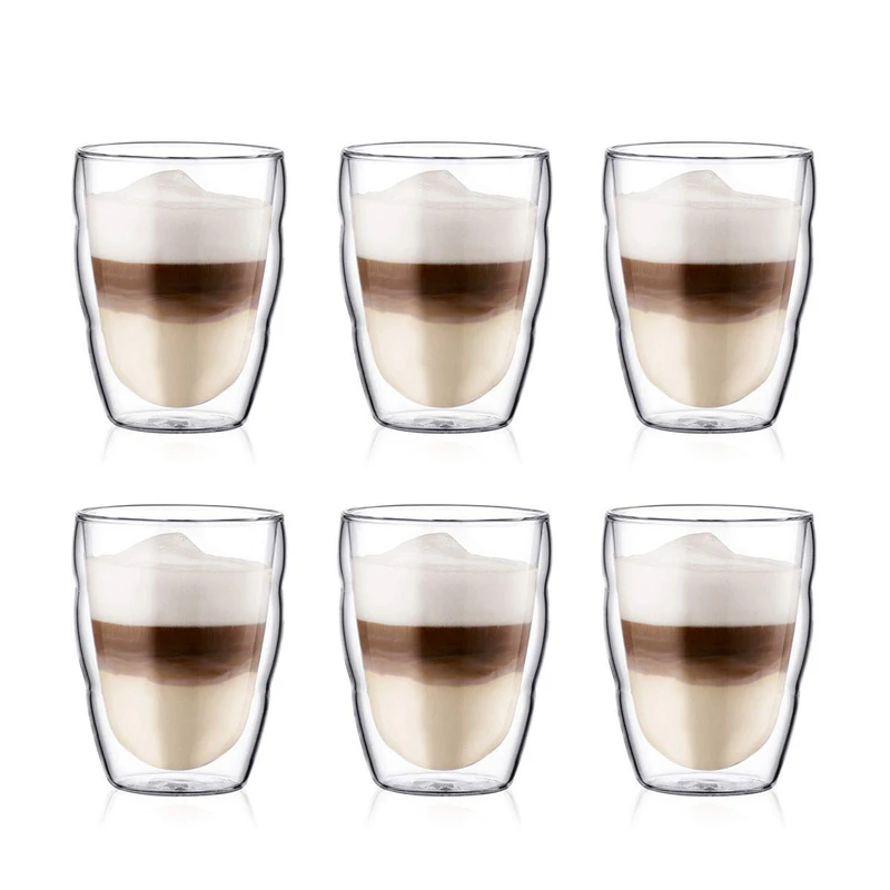 Bodum PILATUS Glass Set (Double-Walled, Isolated, Dishwasher Safe, 0.25 L/8 oz) - Pack of 6, Transparent