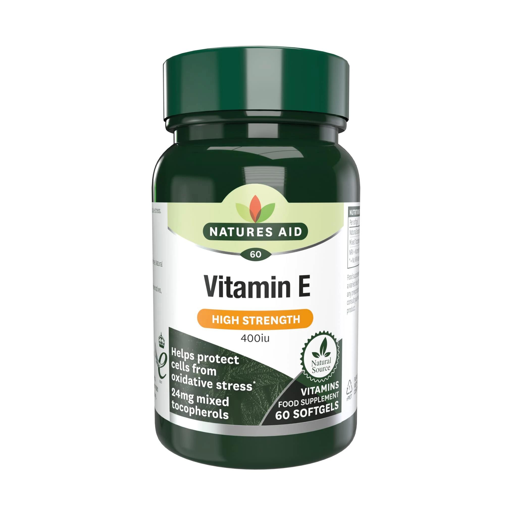 Natures Aid Vitamin E 400iu – Supports Skin, Heart & Immune Health - Natural Source – High Strength Antioxidant – Non-GMO, Gluten-Free – 60 Softgel Capsules