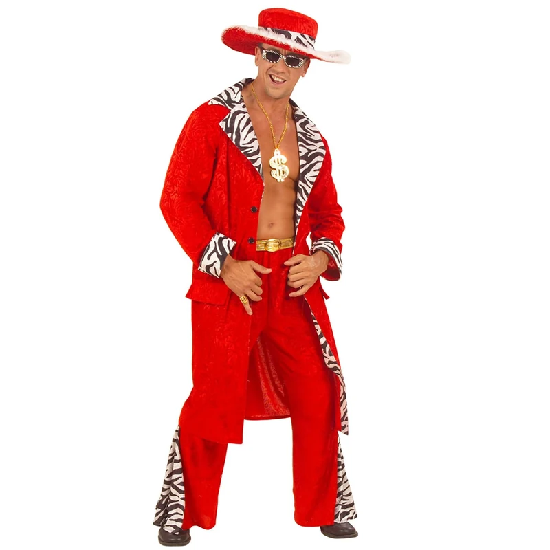 Mens King of Pimps Velvet Red Costume Small UK 38/40" for 70s Macho Fancy Dress