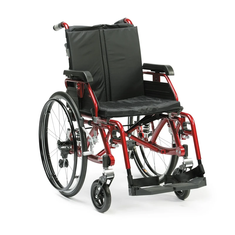 Drive Devilbiss Enigma K-Chair, Lightweight Aluminium Wheelchair with Suspension and half folding back, 18 Inch Seat Width, Red
