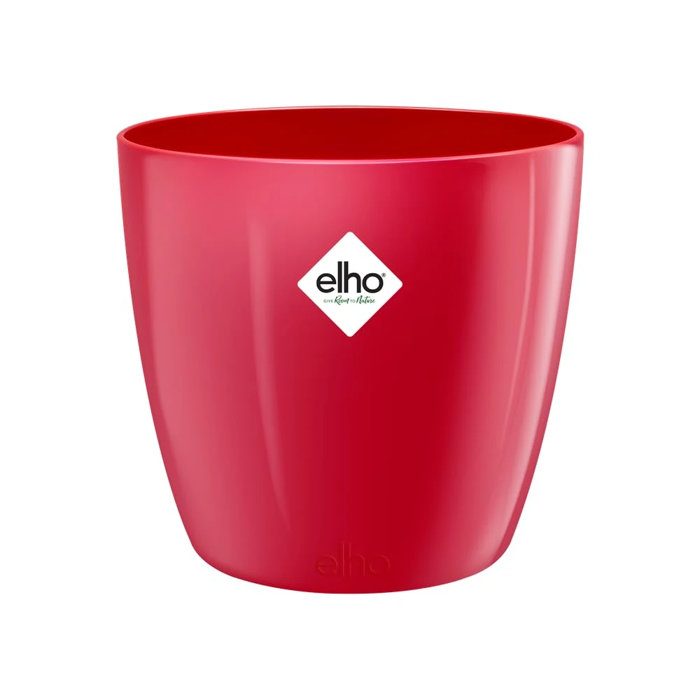 elho Brussels Diamond Round 14 - Flower Pot Indoor - 100% Recycled Plastic - Ø 13.6 x H 12.5 cm - Red/Lovely Red