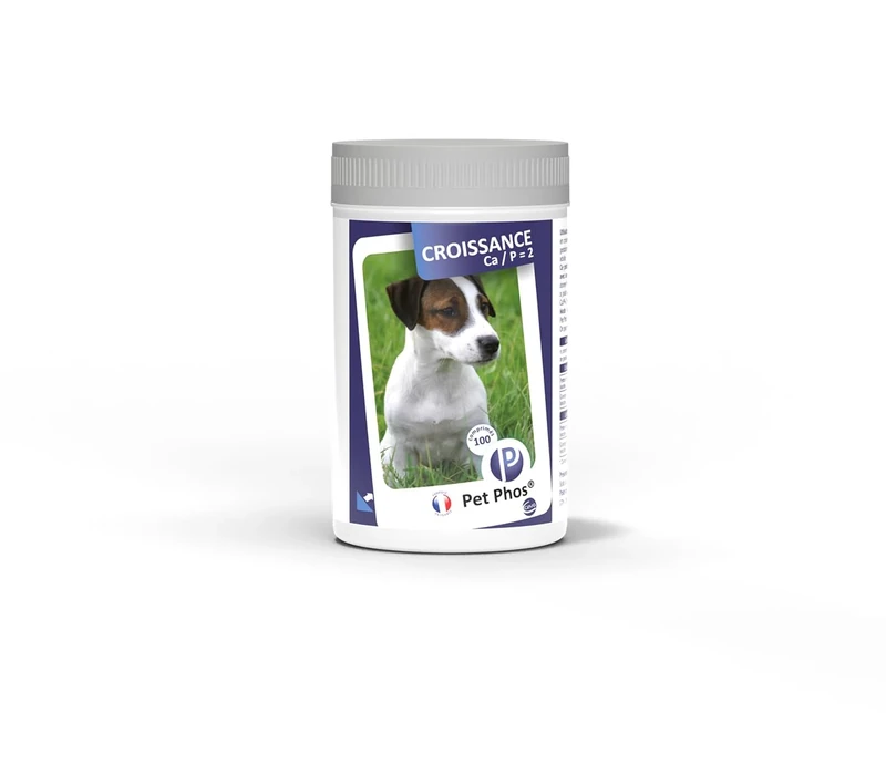 Pet-Phos Croissance Ca/P=2 for dogs - 1 Box of 100 Growth Supplement Tablets - Image 1