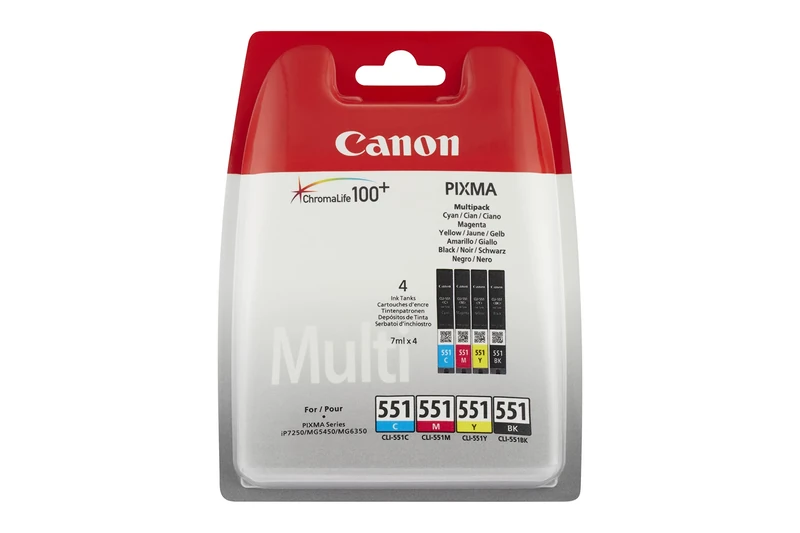 Canon CLI-551 C M Y BK Pack of 4 cartridges (Black Cyan Magenta Yellow) Genuine Canon (Plastic Pack)