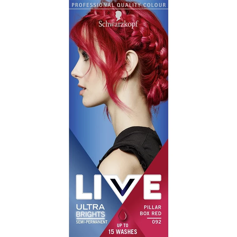 Schwarzkopf LIVE Ultra Brights Or Pastels, Vibrant Semi-permanent Red Hair Dye, Lasts Up to 15 Washes- Pillar Box Red 092