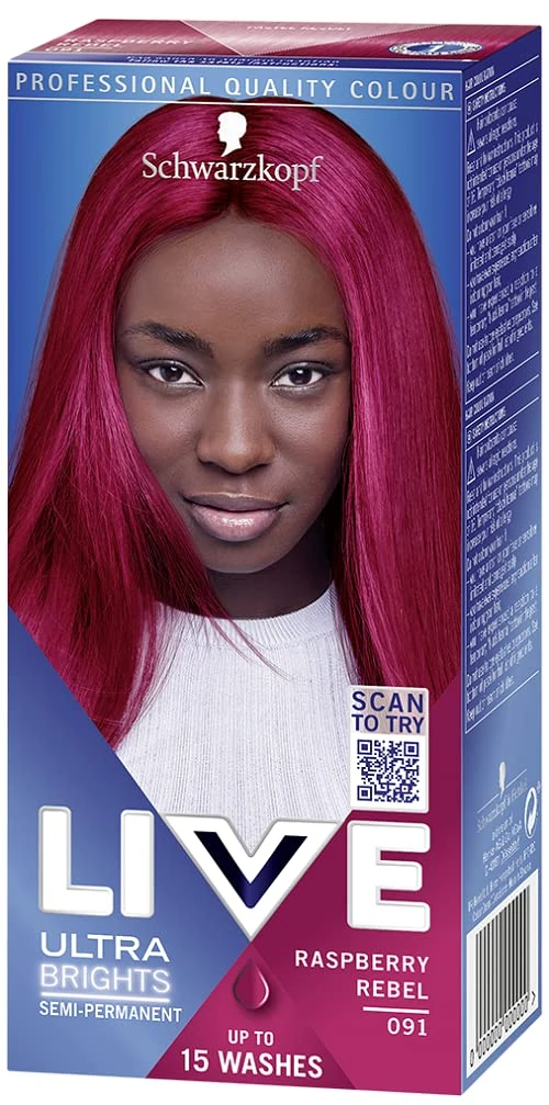 Schwarzkopf LIVE Ultra Brights Or Pastels, Vibrant Semi-permanent Pink Hair Dye, Lasts Up to 15 Washes- Raspberry Rebel 091