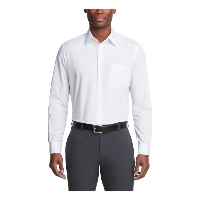Van Heusen Men's Poplin Regular Fit Solid Point Collar Dress Shirt, White, 15" Neck 34"-35" Sleeve