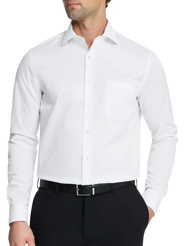 Van Heusen Men's Dress Shirt Regular Fit Poplin Solid, White, 18.5" Neck 34"-35" Sleeve
