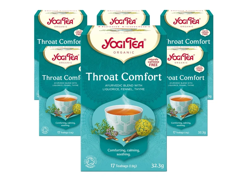 Yogi Tea, Throat Comfort, Organic Herbal Tea, Naturally Caffeine Free, Blend of Liquorice, Fennel and Thyme, 6 Packs x 17 Tea Bags (102 Teabags Total)