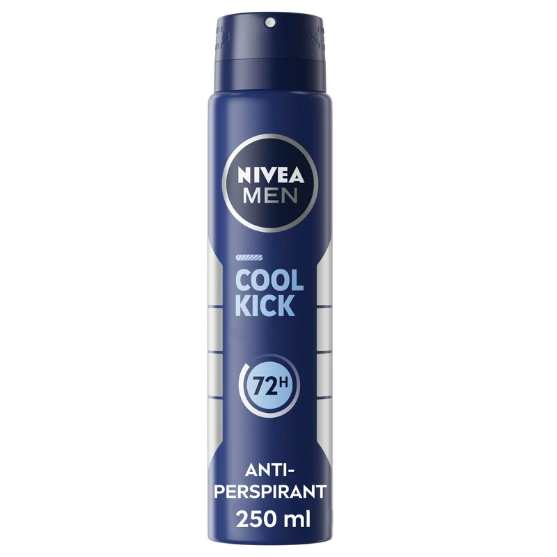 NIVEA MEN Cool Kick Spray Anti-Perspirant (250ml), Deodorant Spray for 72H Protection, Men's Sweat Block Aerosol with Cool-Care Formula