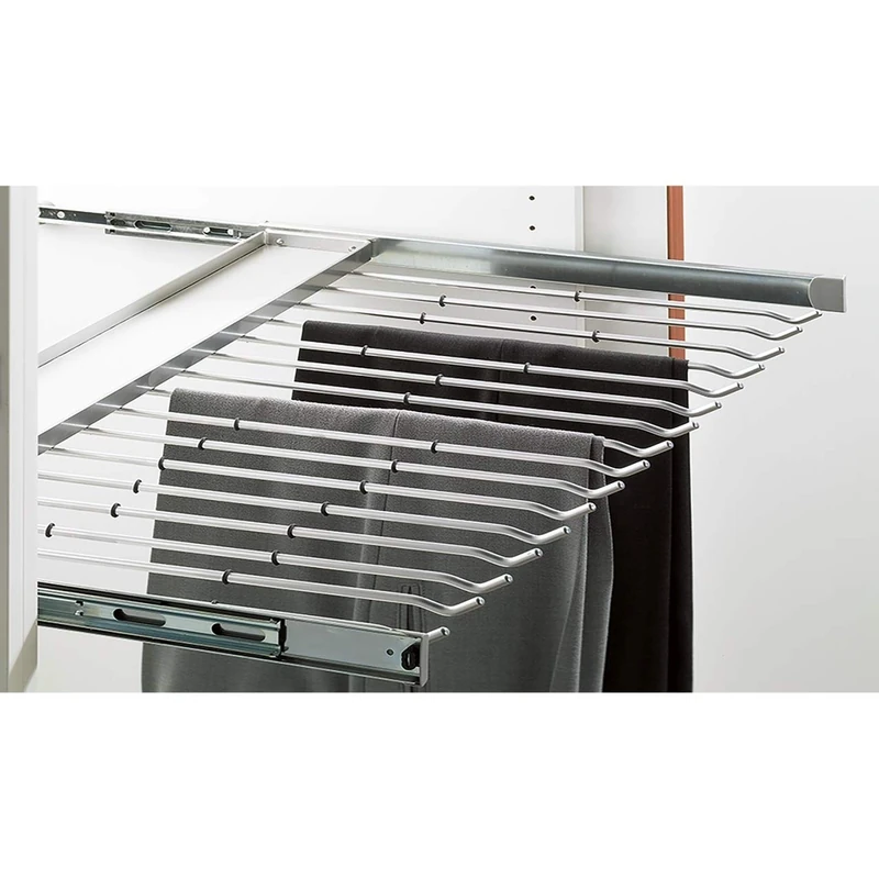 HETTICH 9079960 Silver Amari 200 Trouser Holder (Braces) Extendible for 9 Trousers and Insert Plate for Small Parts, Body Width 1000 mm, Steel - Image 1