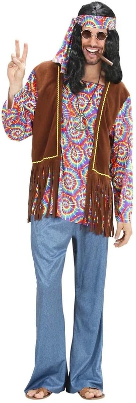 Mens Psychedelic Hippie Man Costume Extra Large UK 46" for 60s 70s Hippy Fancy Dress