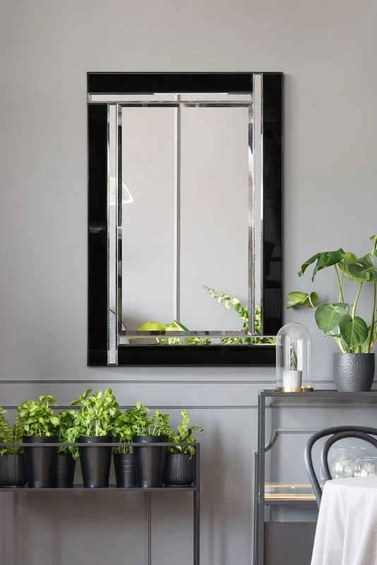 New Evelyn Modern Art Decor Decorative Wall Mirror, Black, (90cm X 60cm)