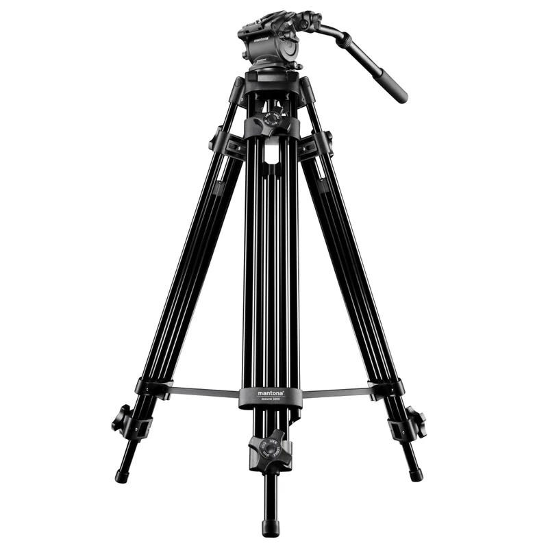 Mantona Dolomit 1300 video tripod, 188 cm (incl. fluid panhead with bubble level, quick-release plate, panning handle, carry bag) for DSLRs and video cameras
