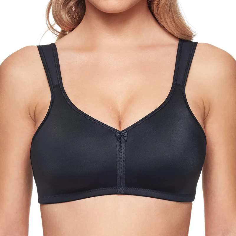 Susa Bra Without Underwire, Prosthesis Bra with Seamless pre-Shaped Cups with Elegant Pattern in Floral Look, Non-Wired Bra with Side Reinforced Panels, Black (Black 004), 34B