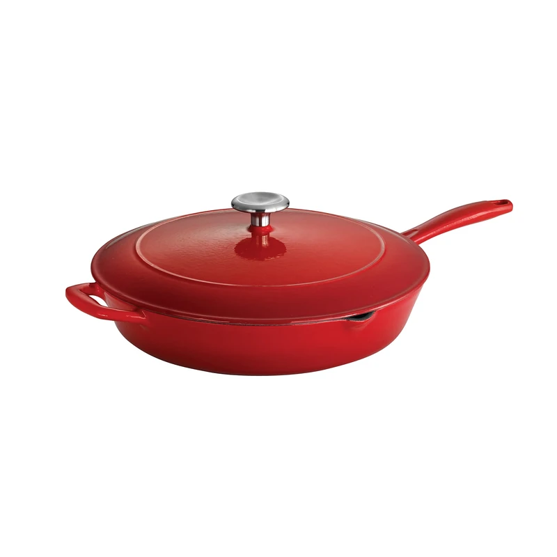 Tramontina Bestow Enamelled Cast Iron Skillet with Lid, 30 cm (3.25l), Red, for Induction and All Hobs, Oven-Safe to 230°C, 31700209 - Image 1